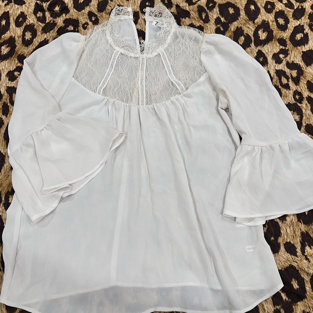 7th Ave. New York and Company - Elegant White Lace Victorian Inspired Blouse
